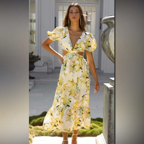 FEELIN FLORALS MIDI DRESS YELLOW - Picture 2 of 4